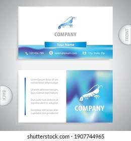 Business card template. Sea shrimp icon. Seafood shop and restaurant. Concept for business with sea animals.