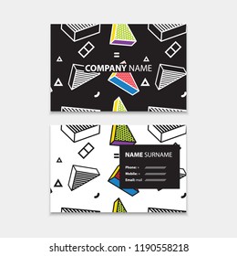 Business card template with seamless pattern with 3d graphics in pop art style, horizontal template, layout in rectangle size. Vector eps 10 illustration