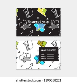Business card template with seamless pattern with 3d graphics in pop art style, horizontal template, layout in rectangle size. Vector eps 10 illustration