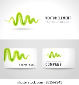 Business card template set, abstract green wave on white background. Vector illustration for modern design. Corporate identity for the company. Cool logo element.
