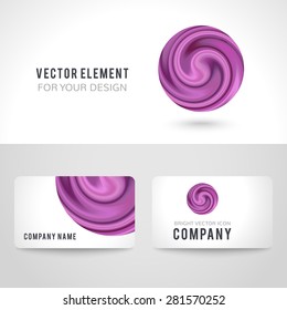 Business card template set, abstract purple circle on white background. Vector illustration for modern design. Corporate identity for the company. Cool logo element.