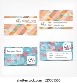 Business card template set, abstract  triangle background. 