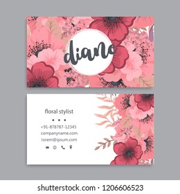 business card template set with colorful flowers