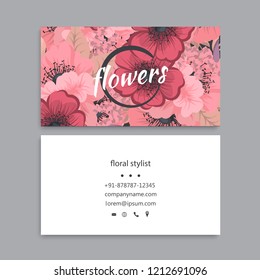 business card template set with colorful flowers