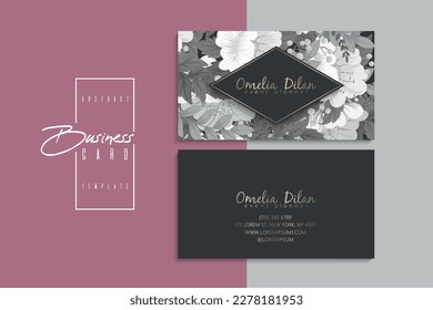 business card template set with colorful flowers	
