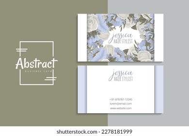 business card template set with colorful flowers	
