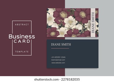 business card template set with colorful flowers	
