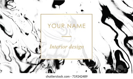 Business card template set. Elegant, abstract branding with marble texture and golden frame with place for text. Vector design for decorators, artists, fashion bloggers, stylists