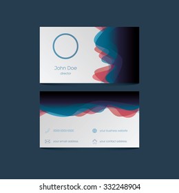 Business card template with set of icons. Abstract overlay wave pattern background. Eps10 vector illustration.