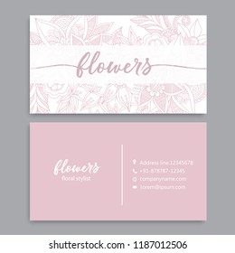 Business Card Template Set With Watercolor Flowers