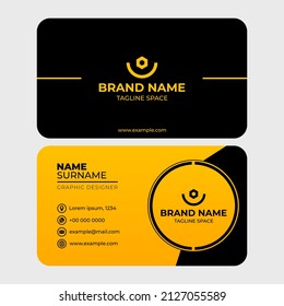 Business Card Template. Simple Clean Design. Yellow Black Color. Perfect for Modern Company Card. Editable Vector