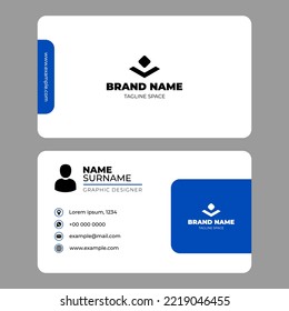 Business Card Template. Simple clean modern design with white and blue color. Editable vector. Suitable for id card and name card