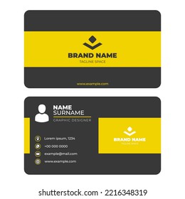 Business Card Template. Simple modern design with yellow and dark grey color background. Editable vector. Suitable for ID Card