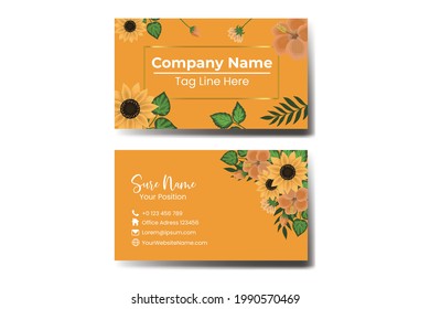 Business Card Template Sunflower .Double-sided Blue Colors. Flat Design Vector Illustration. Stationery Design