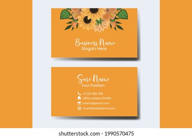 Business Card Template Sunflower .Double-sided Blue Colors. Flat Design Vector Illustration. Stationery Design