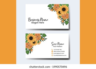 Business Card Template Sunflower .Double-sided Blue Colors. Flat Design Vector Illustration. Stationery Design