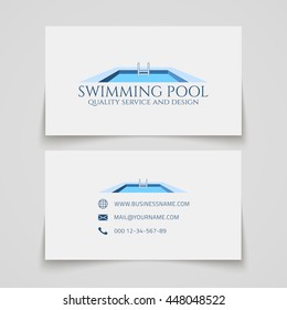 Business Card Template. Swimming Pool Quality Service And Design. Conceptual Logo. Vector Illustration.