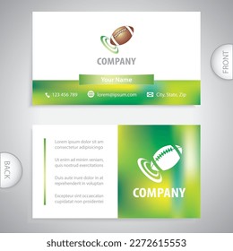 Business card template. Symbol for American Football. Rugby ball icon. Concept for gaming zone and sports enjoyment.