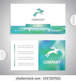 Business card template. Symbol of a running rabbit. Concept for the sale of farm animals. Pet shop. Healthy lifestyle and exercise.