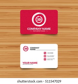 Business card template with texture. 3D sign icon. 3D New technology symbol. Rotation arrow. Phone, web and location icons. Visiting card  Vector