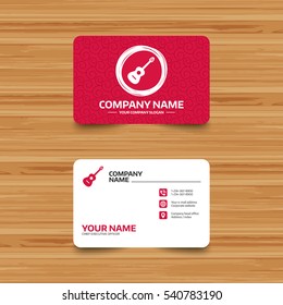 Business card template with texture. Acoustic guitar sign icon. Music symbol. Phone, web and location icons. Visiting card  Vector