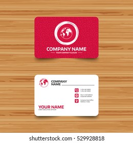 Business card template with texture. Airplane sign icon. Travel trip round the world symbol. Phone, web and location icons. Visiting card  Vector