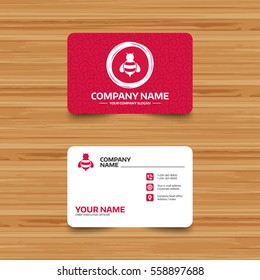 Business card template with texture. Bee sign icon. Honeybee or apis with wings symbol. Flying insect. Phone, web and location icons. Visiting card  Vector