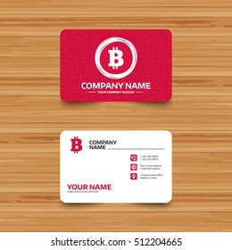 Business card template with texture. Bitcoin sign icon. Cryptography currency symbol. P2P. Phone, web and location icons. Visiting card  Vector