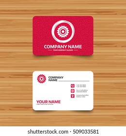 Business card template with texture. Cog settings sign icon. Cogwheel gear mechanism symbol. Phone, web and location icons. Visiting card  Vector