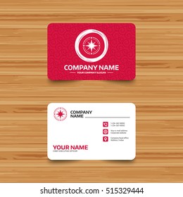 Business card template with texture. Compass sign icon. Windrose navigation symbol. Phone, web and location icons. Vector