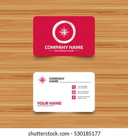Business card template with texture. Compass sign icon. Windrose navigation symbol. Phone, web and location icons. Visiting card  Vector