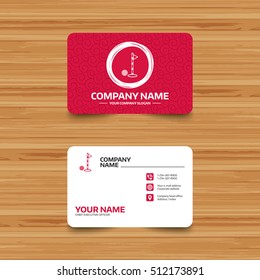 Business card template with texture. Golf ball and hole sign icon. Sport symbol. Phone, web and location icons. Visiting card  Vector