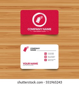 Business card template with texture. Graffiti spray can sign icon. Aerosol paint symbol. Phone, web and location icons. Visiting card  Vector