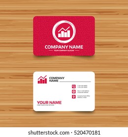 Business card template with texture. Graph chart sign icon. Diagram symbol. Statistics. Phone, web and location icons. Visiting card  Vector