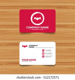 Business card template with texture. Handshake sign icon. Successful business symbol. Phone, web and location icons. Visiting card  Vector