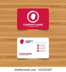 Business card template with texture. Head sign icon. Male human head symbol. Phone, web and location. Visiting card  Vector