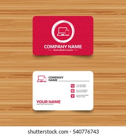 Business card template with texture. Mobile devices sign icon. Notebook with smartphone symbol. Phone, web and location icons. Visiting card  Vector