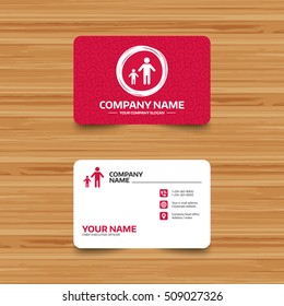 Business card template with texture. One-parent family with one child sign icon. Father with son symbol. Phone, web and location icons. Visiting card  Vector