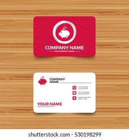 Business card template with texture. Piggy bank sign icon. Moneybox symbol. Phone, web and location icons. Visiting card  Vector