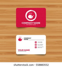 Business card template with texture. Roast chicken sign icon. Hen bird meat symbol. Phone, web and location icons. Visiting card  Vector