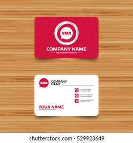 Business card template with texture. SMS speech bubble icon. Information message symbol. Phone, web and location icons. Visiting card  Vector