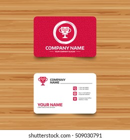 Business card template with texture. Tennis rackets sign icon. Sport symbol. Winner award cup. Phone, web and location icons. Visiting card  Vector