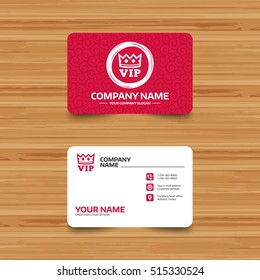 Business card template with texture. Vip sign icon. Membership symbol. Very important person. Phone, web and location icons. Vector