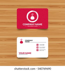 Business card template with texture. Wallet sign icon. Cash coins bag symbol. Phone, web and location icons. Visiting card  Vector