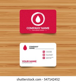 Business card template with texture. Water drop sign icon. Tear symbol. Phone, web and location icons. Visiting card  Vector