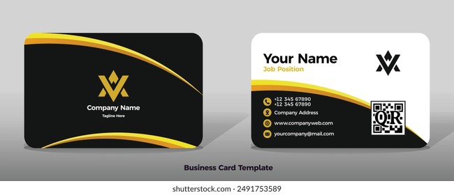 Business card template vector color abstract geometry card business finance industrial people line dark and yellow