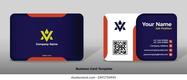 Tarjeta de visita Plantilla Vector color geometría abstracta tarjeta de negocios finanzas personas industriales forma redondeada púrpura naranja