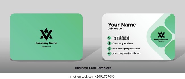 Business card template vector color abstract geometry card business finance industrial people green rounded square