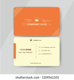 Business card template vector. Flat simple design orange colored business card with logo sample include phone, address and email icon.