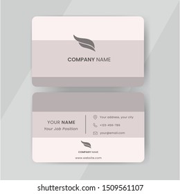 Business card template vector. Flat simple design gray/beige colored business card with logo sample include phone, address and email icon.